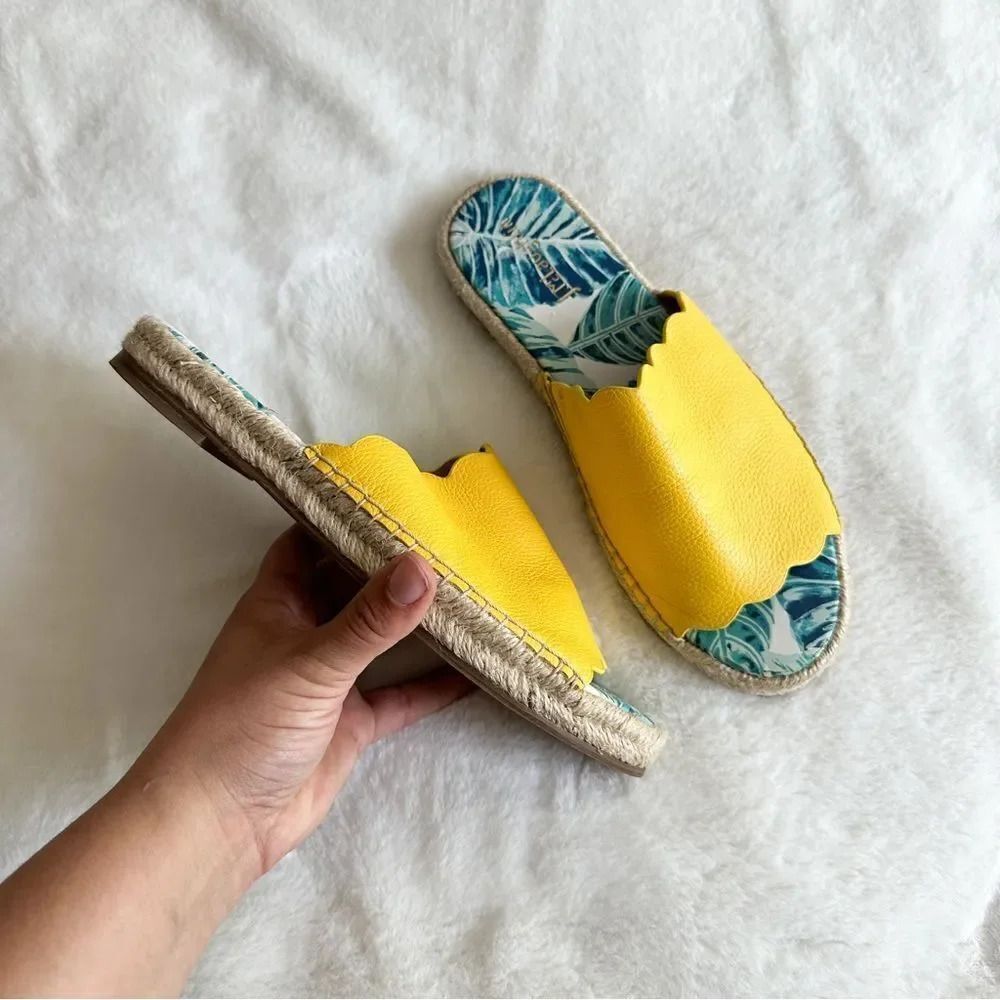 J.Mclaughlin Aries Yellow Scalloped Espadrille Slip On Sandals Size 8 - Picture 1 of 8